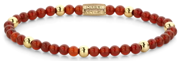 Bracelet made of red and gold-colored gemstones with stainless steel clasp - Rebel&Rose Model: RR-40044-G-S