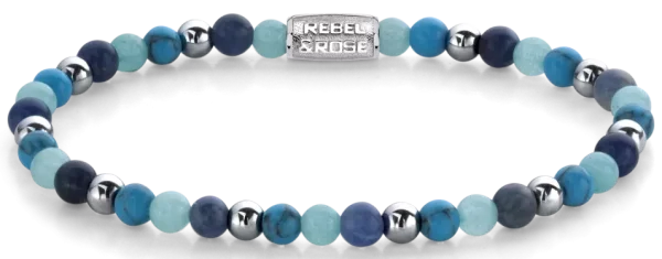 Bracelet made of gemstones in different shades of blue and stainless steel clasp - Rebel&Rose Model: RR-40054-S-M