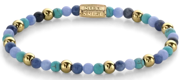 Bracelet made of gemstones in different shades of blue and stainless steel clasp - Rebel&Rose Model: RR-40055-G-S