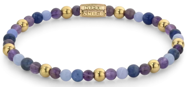 Bracelet made of gemstones in purple, violet and gold with stainless steel clasp - Rebel&Rose Model: RR-40064-G-M
