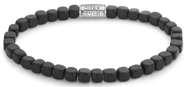 Black Bracelet made from Cubic Blackstone with Stainless Steel Clasp - Rebel&Rose Model: RR-40079-S-L