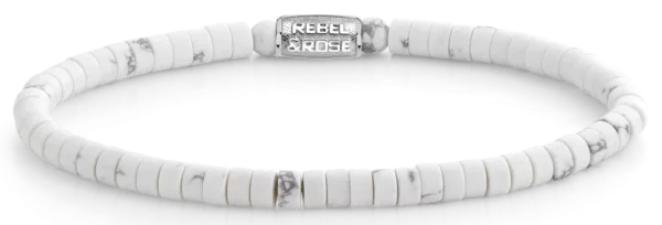 Bracelet made of disc-shaped gemstones in white with stainless steel clasp - Rebel&Rose Model: RR-40081-S-M