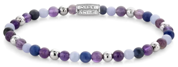 Bracelet Made of Gemstones in Purple Mix and Silver with Stainless Steel Clasp - Rebel&Rose Model: RR-40102-S-S