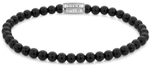 Bracelet made of 4mm onyx gemstones with stainless steel clasp - Rebel&Rose Model: RR-40107-S-M