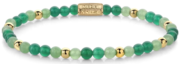 Bracelet made of 4mm Green Aventurine and Moss Agate Gemstones with Stainless Steel Clasp - Rebel&Rose Model: RR-40122-G-M