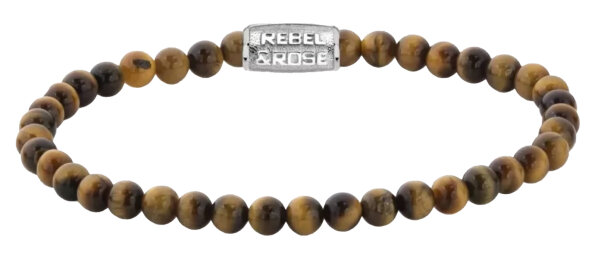 Bracelet made of 4mm Tiger Eye with Stainless Steel Clasp - Rebel&Rose Model: RR-40125-S-M