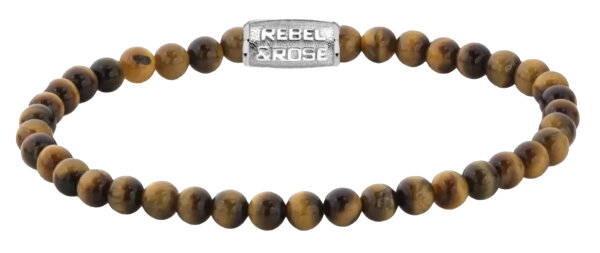 Bracelet made of 4mm Tigers Eye with Stainless Steel Clasp - Rebel&Rose Model: RR-40125-S-S