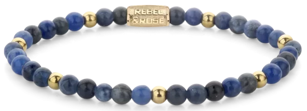 Bracelet made of 4 mm blue sodalite stones with stainless steel clasp - Rebel&Rose Model: RR-40129-G-M