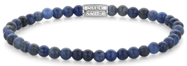 Bracelet made of 4mm sodalite gemstones with stainless steel clasp - Rebel&Rose Model: RR-40130-S-S