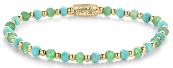 Bracelet made of 4mm turquoise and green aventurine faceted beads with stainless steel clasp - Rebel&Rose Model: RR-40143-G-M