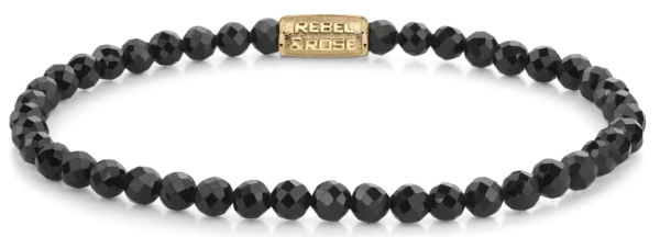 Bracelet made of 4mm faceted Black Spinel beads and stainless steel clasp - Rebel&Rose Model: RR-40153-G-M