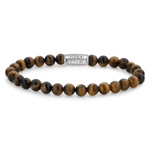 Bracelet made of 6mm tigers eye with stainless steel clasp - Rebel&Rose Model: RR-60014-S-M