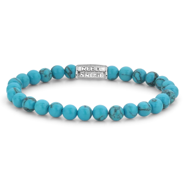Bracelet made of 6mm turquoise gemstones with stainless steel clasp - Rebel&Rose Model: RR-60015-S-L