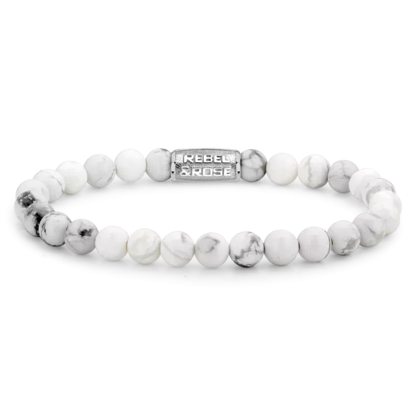 Bracelet made of 6mm gemstones in white with stainless steel clasp - Rebel&Rose Model: RR-60016-S-S