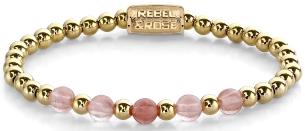 Bracelet made of 6mm pink and gold-colored stones with stainless steel clasp - Rebel&Rose Model: RR-60081-G-M