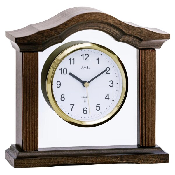 AMS Radio-Controlled Table Clock 5139/1 - Solid Wood Case Walnut Varnished