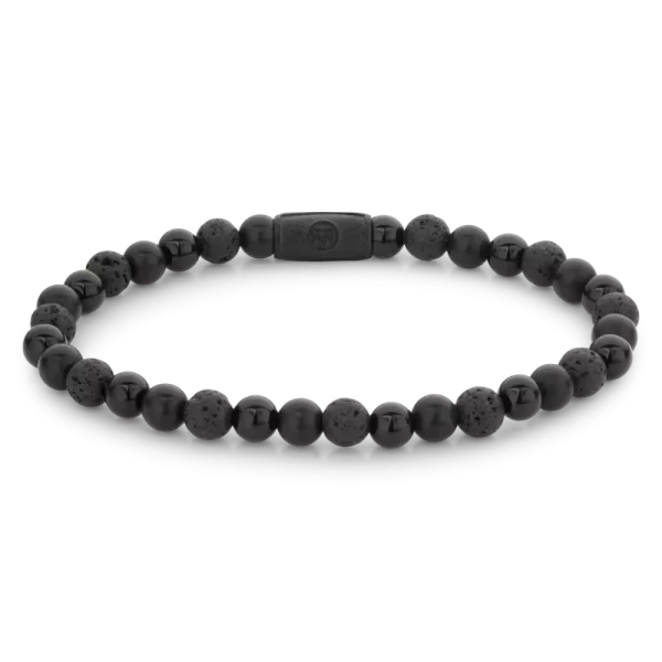 Bracelet made of 6mm black natural stone with black stainless steel clasp - Rebel&Rose Model: RR-60088-B-L