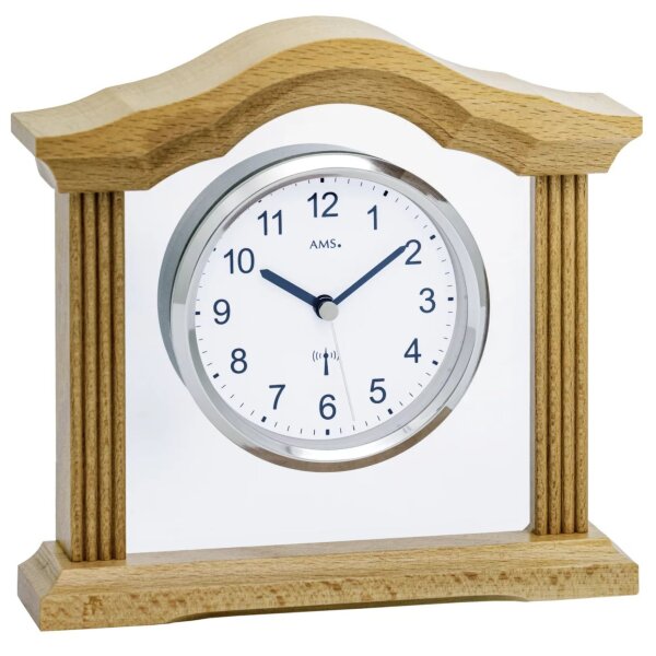 AMS Radio-Controlled Table Clock 5139/18 - Solid Wood Case Beech