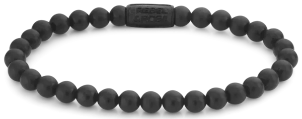 Bracelet made of 6mm black natural stone with black stainless steel clasp - Rebel&Rose Model: RR-60089-B-M
