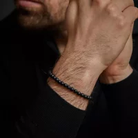 Bracelet made of 6mm black natural stone with black stainless steel clasp - Rebel&Rose Model: RR-60089-B-M