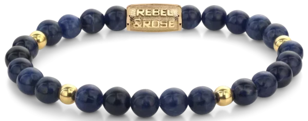 Bracelet made of 6mm blue sodalite gemstones with gold-plated stainless steel clasp - Rebel&Rose Model: RR-60137-G-S