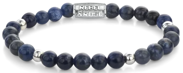 Bracelet made of 6mm blue sodalite gemstones with stainless steel clasp - Rebel&Rose Model: RR-60138-S-S