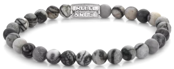 Bracelet made of 6mm Agate Gemstones with Stainless Steel Clasp - Rebel&Rose Model: RR-60140-S-L