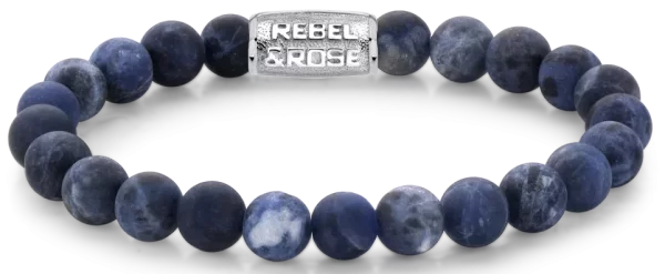 Bracelet made of 8mm Sodalite stones with stainless steel clasp - Rebel&Rose Model: RR-80022-S-L