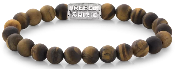 Bracelet made of 8mm Tiger Eye stones with stainless steel clasp - Rebel&Rose Model: RR-80023-S-M