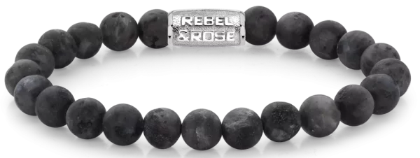 Bracelet made of 8mm Larvikite stones with stainless steel clasp - Rebel&Rose Model: RR-80025-S-M