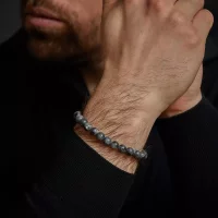 Bracelet made of 8mm Larvikite stones with stainless steel clasp - Rebel&Rose Model: RR-80026-S-L