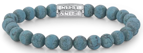 Bracelet made of 8mm Turquenite stones with stainless steel clasp - Rebel&Rose Model: RR-80043-S-L
