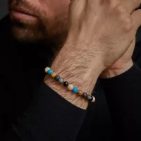 Bracelet made of 8mm gemstones of agate, larvikite, lava...