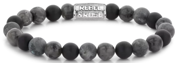 Bracelet made of 8mm Howlite stones with stainless steel clasp - Rebel&Rose Model: RR-80066-S-L