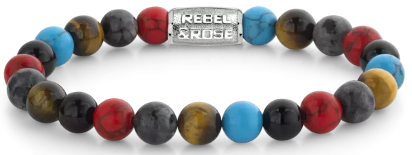 Bracelet made of 8mm colorful natural stones with stainless steel clasp - Rebel&Rose Model: RR-80083-S-M