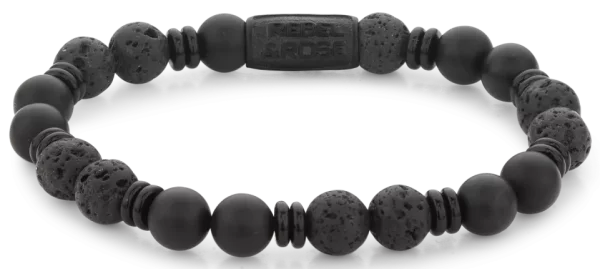 Bracelet made of 8mm black onyx gemstones with black steel clasp - Rebel&Rose Model: RR-80093-B-M