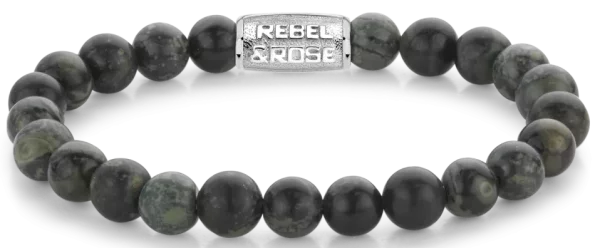 Bracelet made of 8mm Rhyolite stones with metal clasp - Rebel&Rose Model: RR-80107-S-M