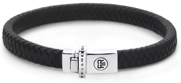 Bracelet made of 7mm thick black leather with silver clasp - Rebel&Rose Model: RR-L0139-S-M