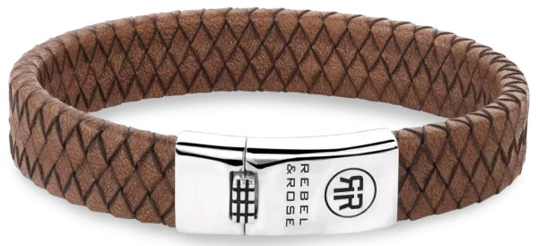 Bracelet made of 12mm thick brown leather with silver clasp - Rebel&Rose Model: RR-L0157-S-M