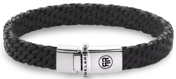 Bracelet made of a total of 9.2mm thick, black, braided leather cords (each cord is 2mm thick), with silver clasp - Rebel&Rose Model: RR-L0161-S-L