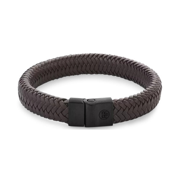 Armband aus 12mm dickem, dunkelbraunem Leder mit schwarzem Edelstahlverschluss - Rebel&Rose Modell: RR-M0023-B-M