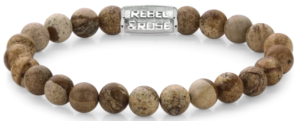 Armband aus 8mm großen Edelsteinen Bild Jaspis mit Metallverschluss - Rebel&Rose Modell: RR-80027-S-L