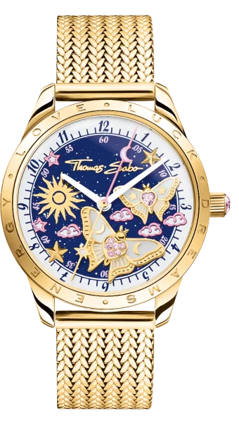 Damenuhr Zifferblatt blau, Schmetterlingsmotiv und arabischen Ziffern - Thomas Sabo Modell: WA0430-291-207