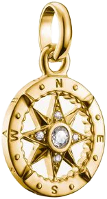 Thomas Sabo Charm-Anhänger, Kompass mit Sternen und weißem Edelstein, aus Silber, vergoldet