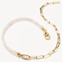 Glieder-Charm-Kette mit Connect Link, aus Silber, mit Perlen, vergoldet - Thomas Sabo Modell: C1211-430-14-L45