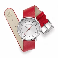 Ladies watch red with vegan grape leather strap – Mondaine model: MLE.33110.LCV