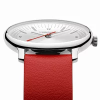 Ladies watch red with vegan grape leather strap – Mondaine model: MLE.33110.LCV