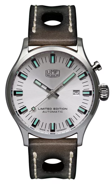 Mens Watch Black Stainless Steel with Leather Strap – UMF-Ruhla Model: 1252-2