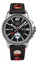 Mens Watch Black/Silver Stainless Steel & Leather...