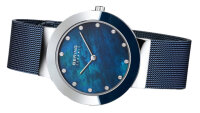 Womens watch made of ceramic and stainless steel with blue mother-of-pearl dial and Swarovski elements, Bering Ceramic: 11435-387